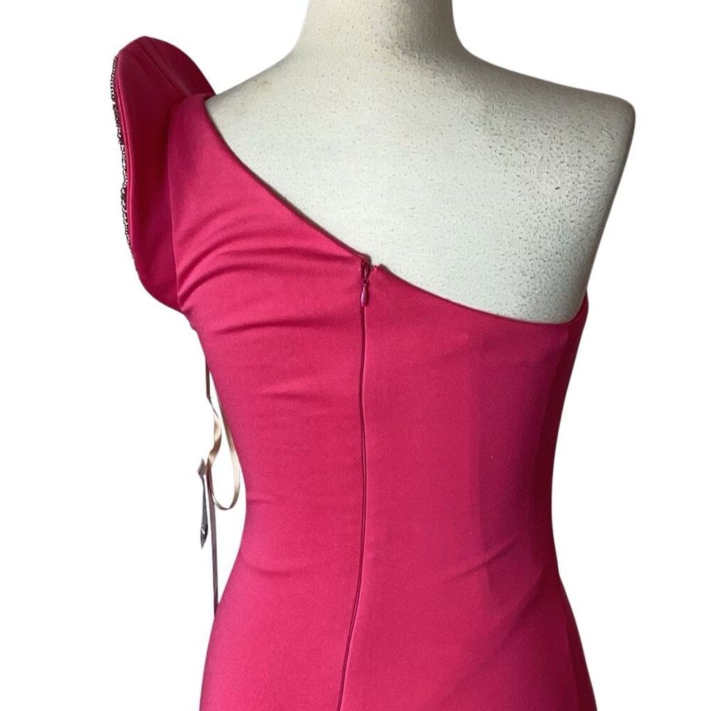 NWT Jovani Pink Beaded One Shoulder Evening Gown Pageant Black Tie Gala 8 - Picture 5 of 11